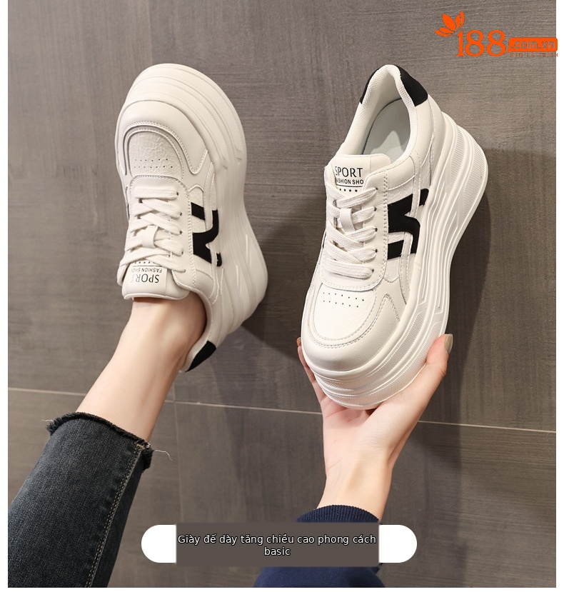 Giày sneaker nữ chunky đế dày tăng chiều cao HJ5005 — Màu be đen chi tiết 1