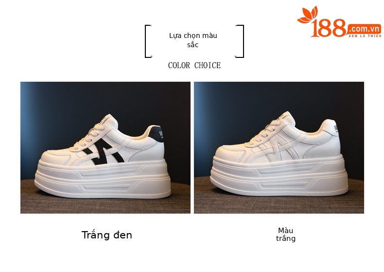 Giày sneaker nữ chunky đế dày tăng chiều cao HJ5005 — Màu be đen chi tiết 2