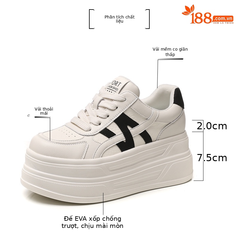 Giày sneaker nữ chunky đế dày tăng chiều cao HJ5005 — Màu be đen chi tiết 3