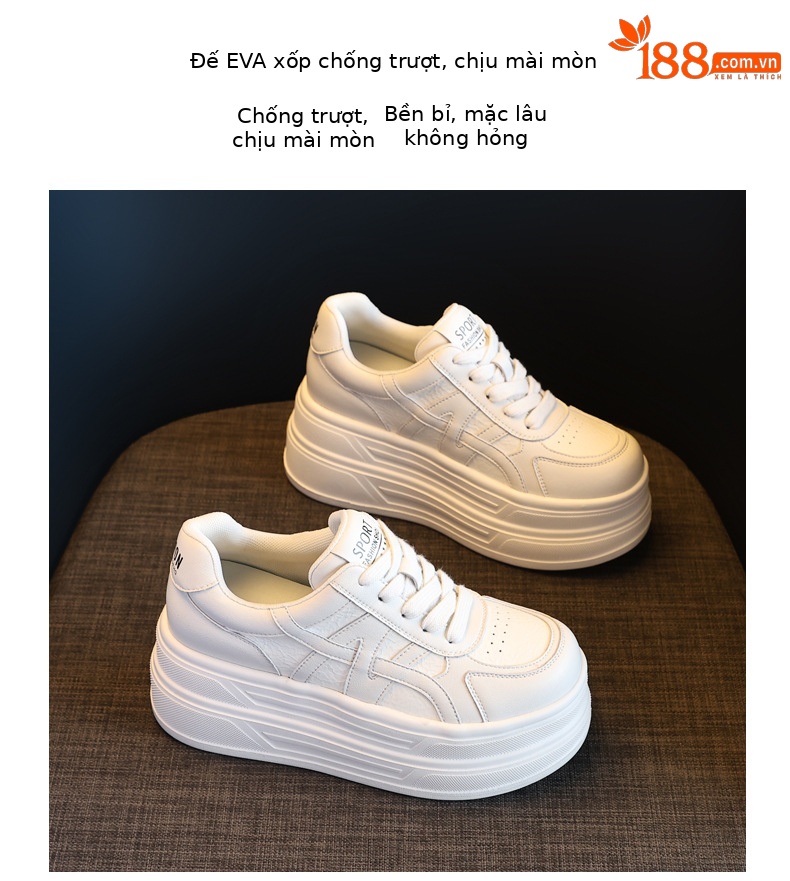 Giày sneaker nữ chunky đế dày tăng chiều cao HJ5005 — Màu be đen chi tiết 10