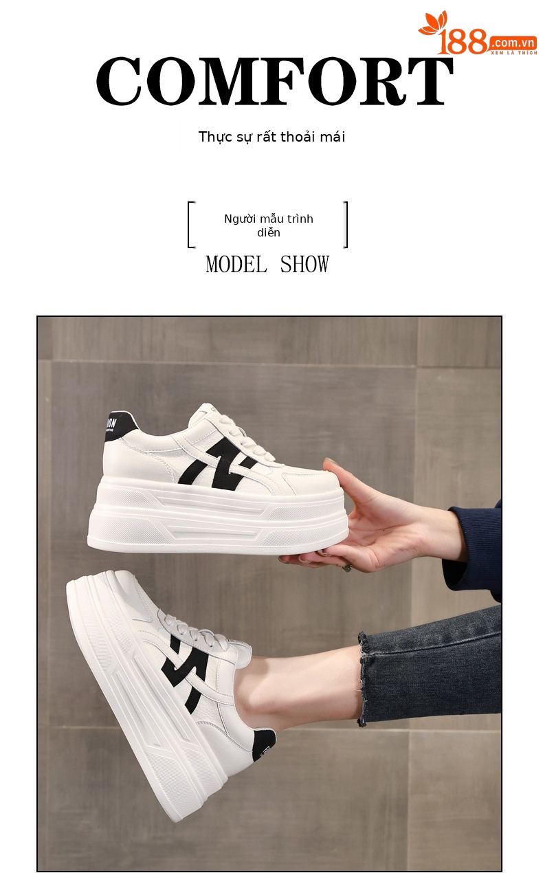Giày sneaker nữ chunky đế dày tăng chiều cao HJ5005 — Màu be đen chi tiết 11