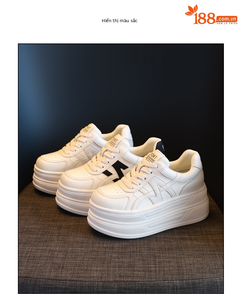 Giày sneaker nữ chunky đế dày tăng chiều cao HJ5005 — Màu be đen chi tiết 18