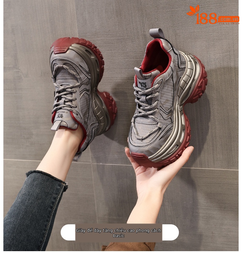 Giày sneaker chunky đế dày tăng chiều cao nữ, đế 9cm — đen chi tiết 1
