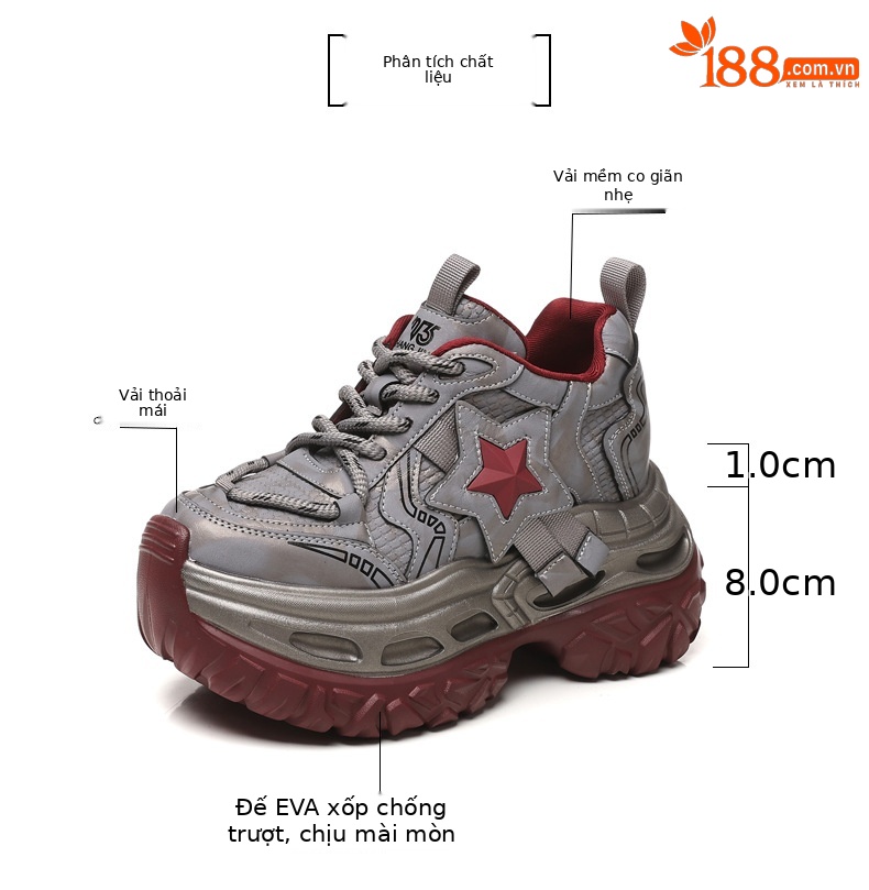 Giày sneaker chunky đế dày tăng chiều cao nữ, đế 9cm — đen chi tiết 2