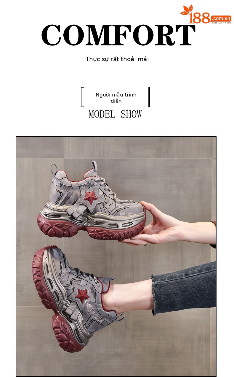 Giày sneaker chunky đế dày tăng chiều cao nữ, đế 9cm — đen chi tiết 10