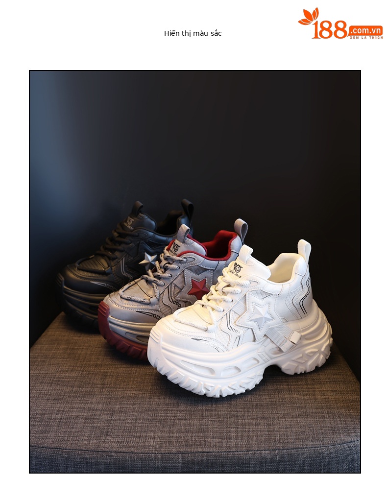 Giày sneaker chunky đế dày tăng chiều cao nữ, đế 9cm — đen chi tiết 17