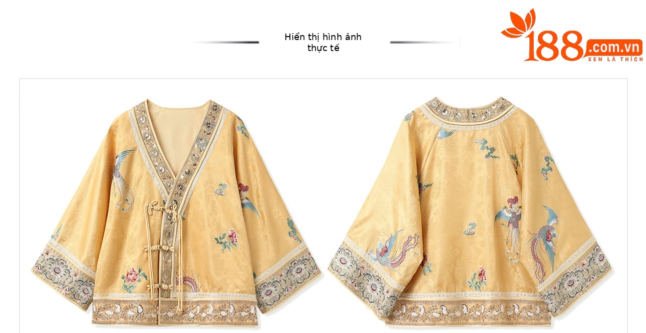 Áo khoác nữ cổ chữ V đính hạt thêu phong cách Trung Hoa mùa thu — vàng chi tiết 19