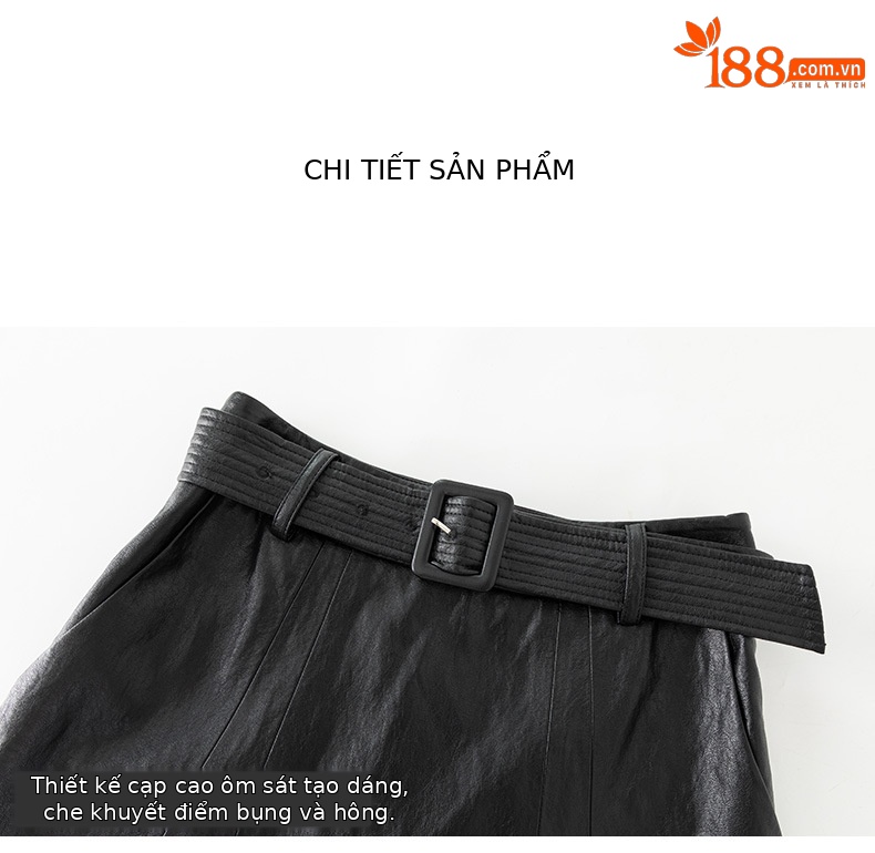 Váy da PU dài phối ren thiết kế Hàn Quốc thanh lịch — đen chi tiết 14