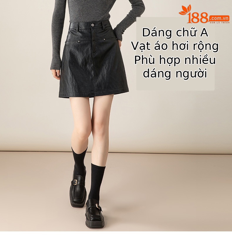 Váy chân váy bút chì da PU nữ cạp cao, đinh tán kim loại, dáng chữ A chống lộ — đen chi tiết 12