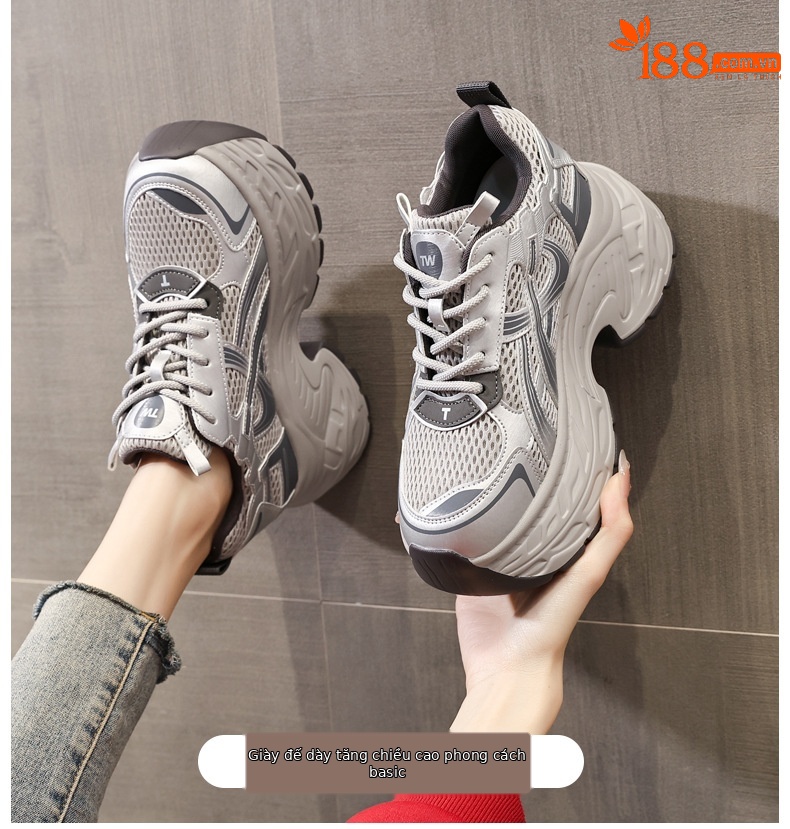 Giày sneaker nữ đế dày tăng chiều cao phong cách retro, gót 8 cm — Màu thẻ chi tiết 1