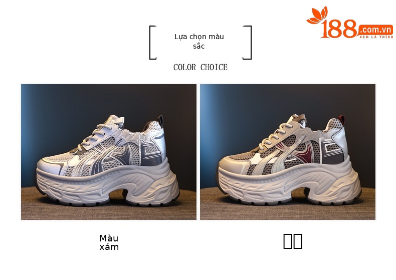 Giày sneaker nữ đế dày tăng chiều cao phong cách retro, gót 8 cm — Màu thẻ chi tiết 2