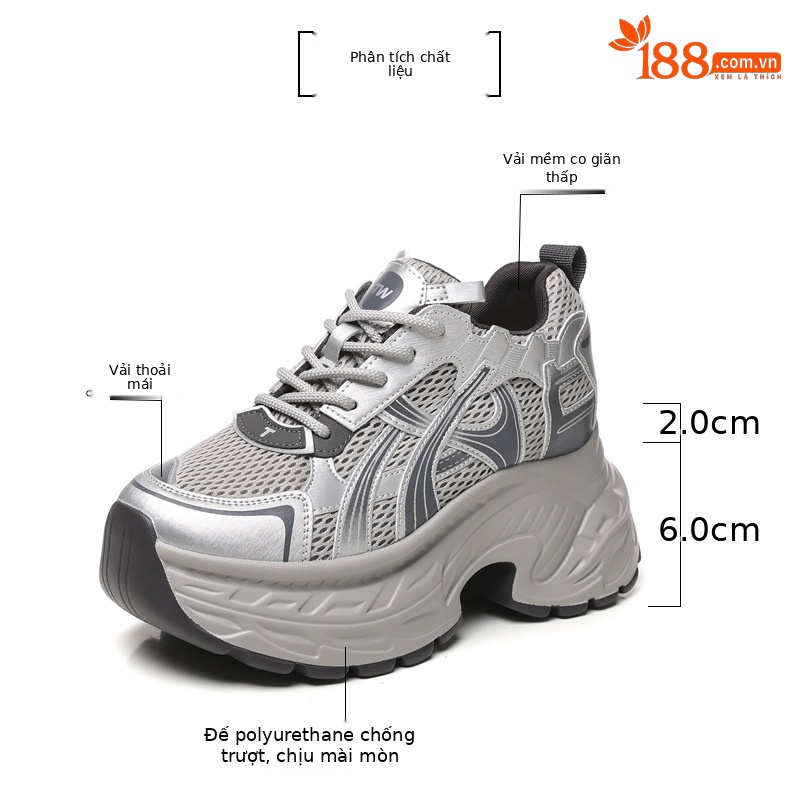 Giày sneaker nữ đế dày tăng chiều cao phong cách retro, gót 8 cm — Màu thẻ chi tiết 3