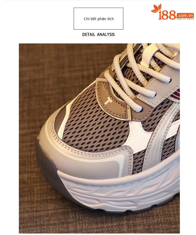 Giày sneaker nữ đế dày tăng chiều cao phong cách retro, gót 8 cm — Màu thẻ chi tiết 7