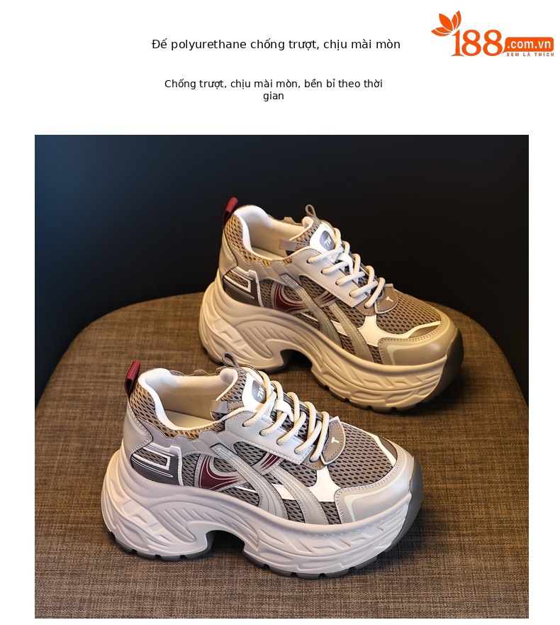 Giày sneaker nữ đế dày tăng chiều cao phong cách retro, gót 8 cm — Màu thẻ chi tiết 10