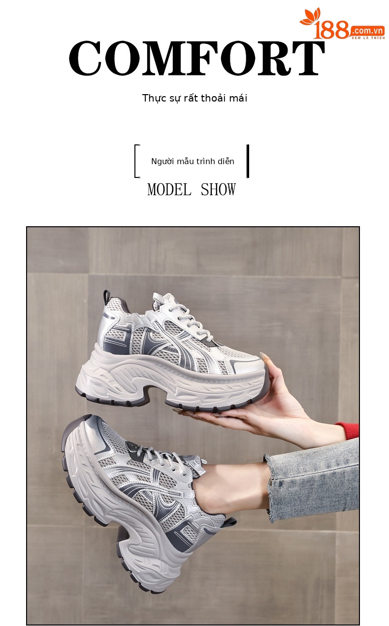 Giày sneaker nữ đế dày tăng chiều cao phong cách retro, gót 8 cm — Màu thẻ chi tiết 11
