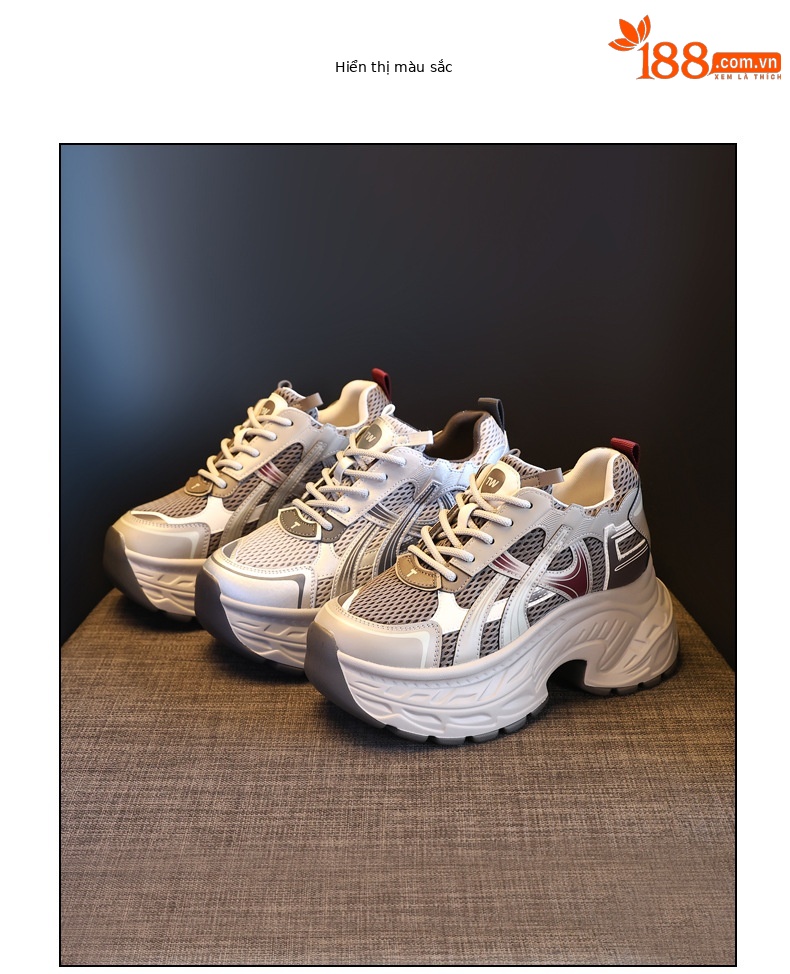Giày sneaker nữ đế dày tăng chiều cao phong cách retro, gót 8 cm — Màu thẻ chi tiết 18