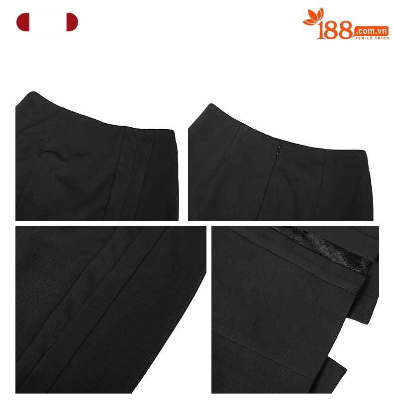 Chân váy da ôm hông nữ lưng cao dáng thẳng — đen chi tiết 3