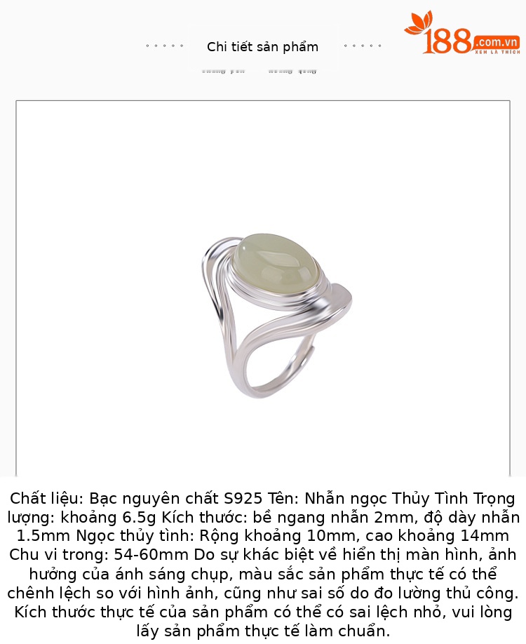 Nhẫn nữ bạc S925 đính ngọc Hetian tự nhiên hình bầu dục cabochon phong cách tối giản — một mảnh chi tiết 2