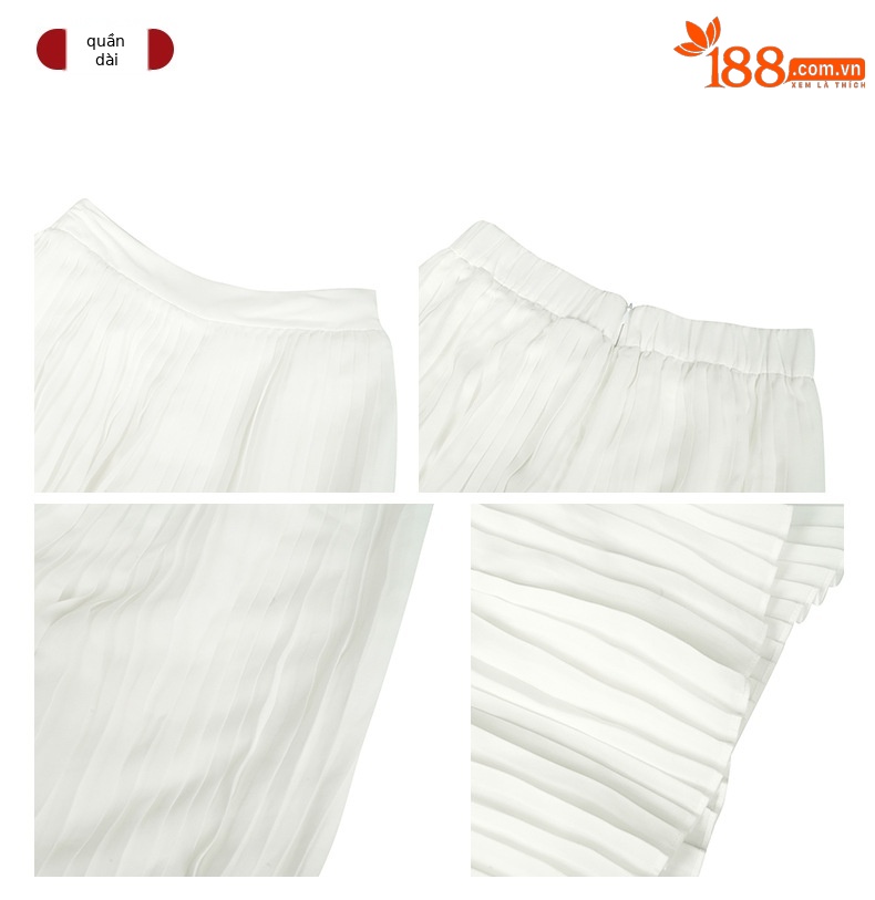 Quần ống rộng xếp ly cạp cao nữ phong cách mới — trắng chi tiết 2