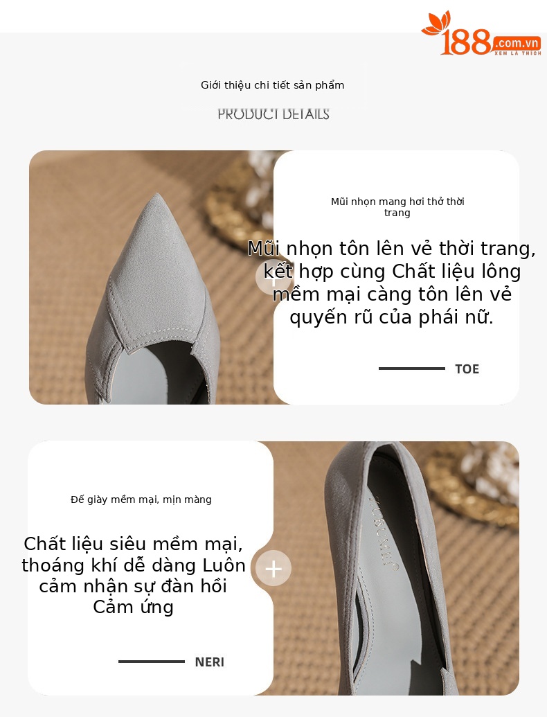 Giày cao gót nữ đế xuồng da lộn mũi nhọn gót 10.5 cm — nhung đen chi tiết 1