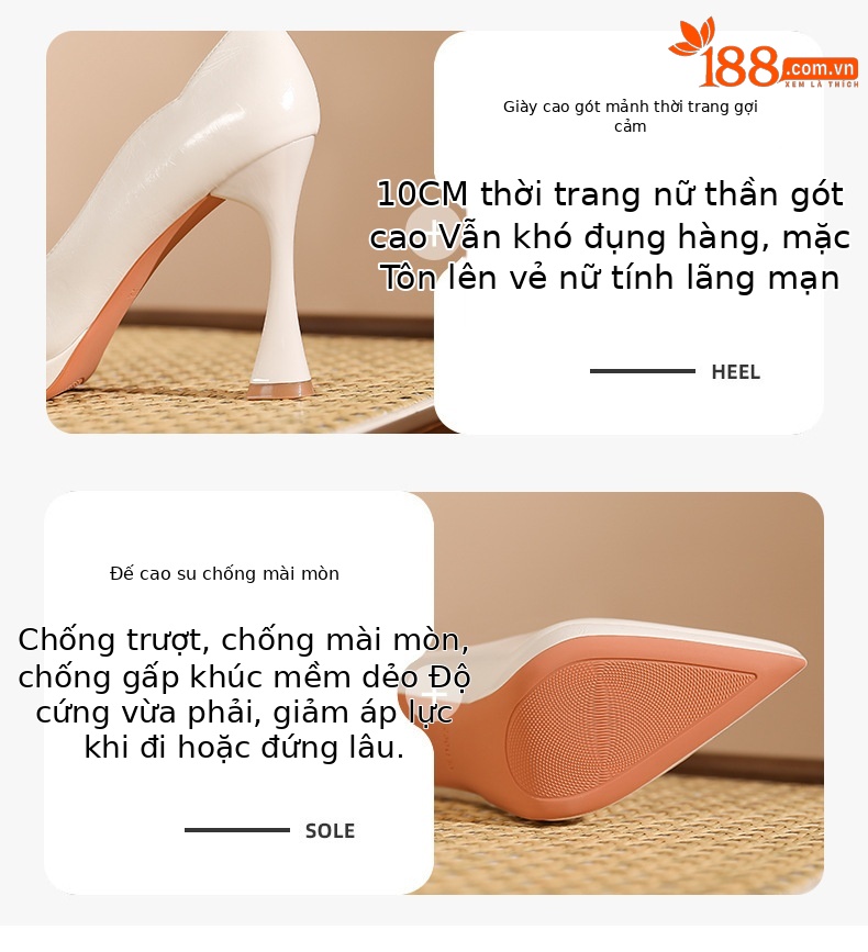 Giày bệt nữ chống nước mũi nhọn gót nhọn cao — đen chi tiết 2