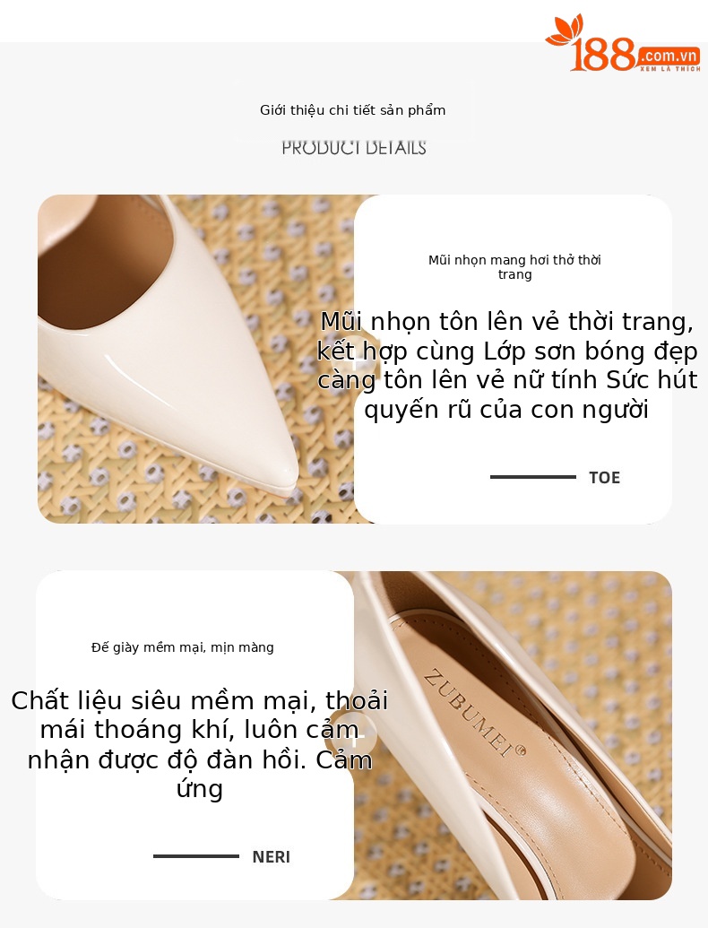 Giày cao gót nữ mũi nhọn đế xuồng chống nước, phù hợp dự tiệc và công sở — bột khỏa thân chi tiết 1