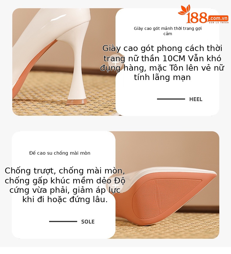 Giày cao gót nữ mũi nhọn đế xuồng chống nước, phù hợp dự tiệc và công sở — bột khỏa thân chi tiết 2