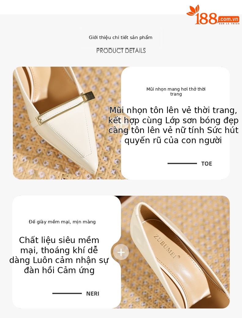 Giày cao gót nữ mũi nhọn đế xuồng platform chống thấm — bột khỏa thân chi tiết 1