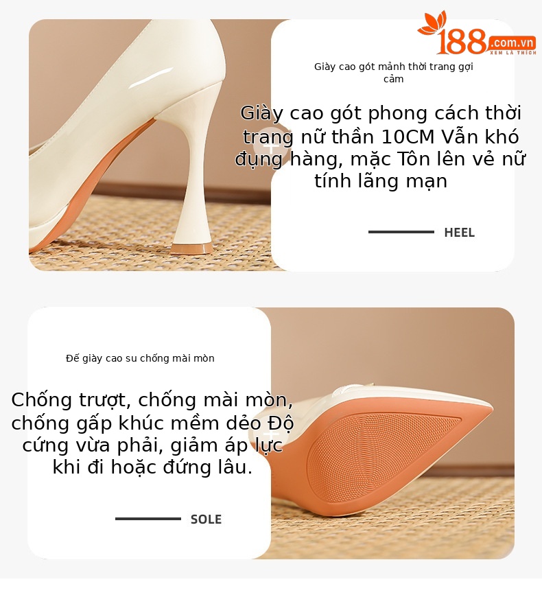 Giày cao gót nữ mũi nhọn đế xuồng platform chống thấm — bột khỏa thân chi tiết 2