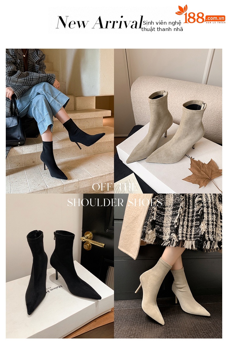 Boot nữ cổ cao ôm chân mũi nhọn gót siêu cao da lộn Thu Đông 2025 — Lớp lót đơn kaki ống cao, Lớp lót nhung kaki ống cao, Lớp lót nhung đen ống cao, Lớp lót nhung kaki trên đầu gối chi tiết 19