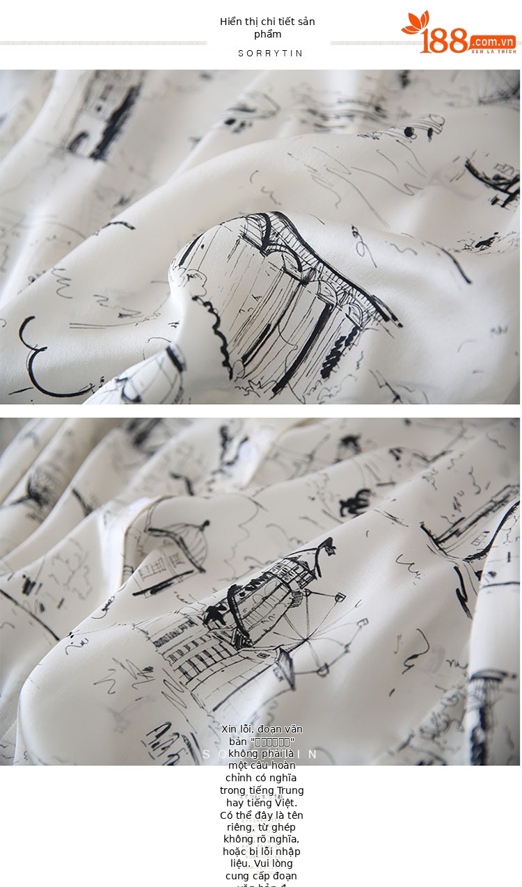 Áo sơ mi nữ dài tay chất satin twill họa tiết sketch phong cách Pháp — trắng chi tiết 4