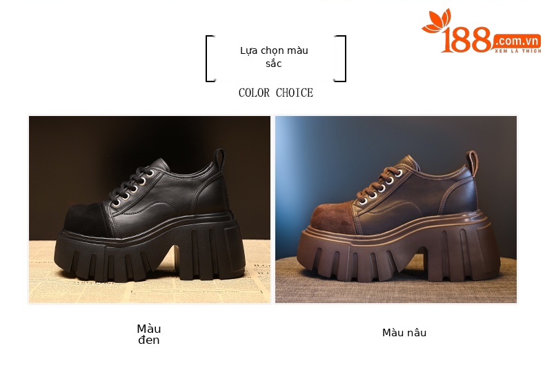 Giày loafer nữ đế xuồng platform tăng chiều cao 9 cm — màu nâu chi tiết 2