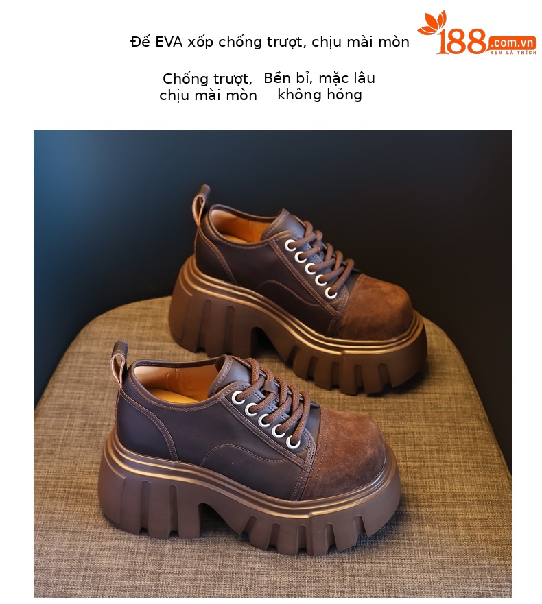 Giày loafer nữ đế xuồng platform tăng chiều cao 9 cm — màu nâu chi tiết 10