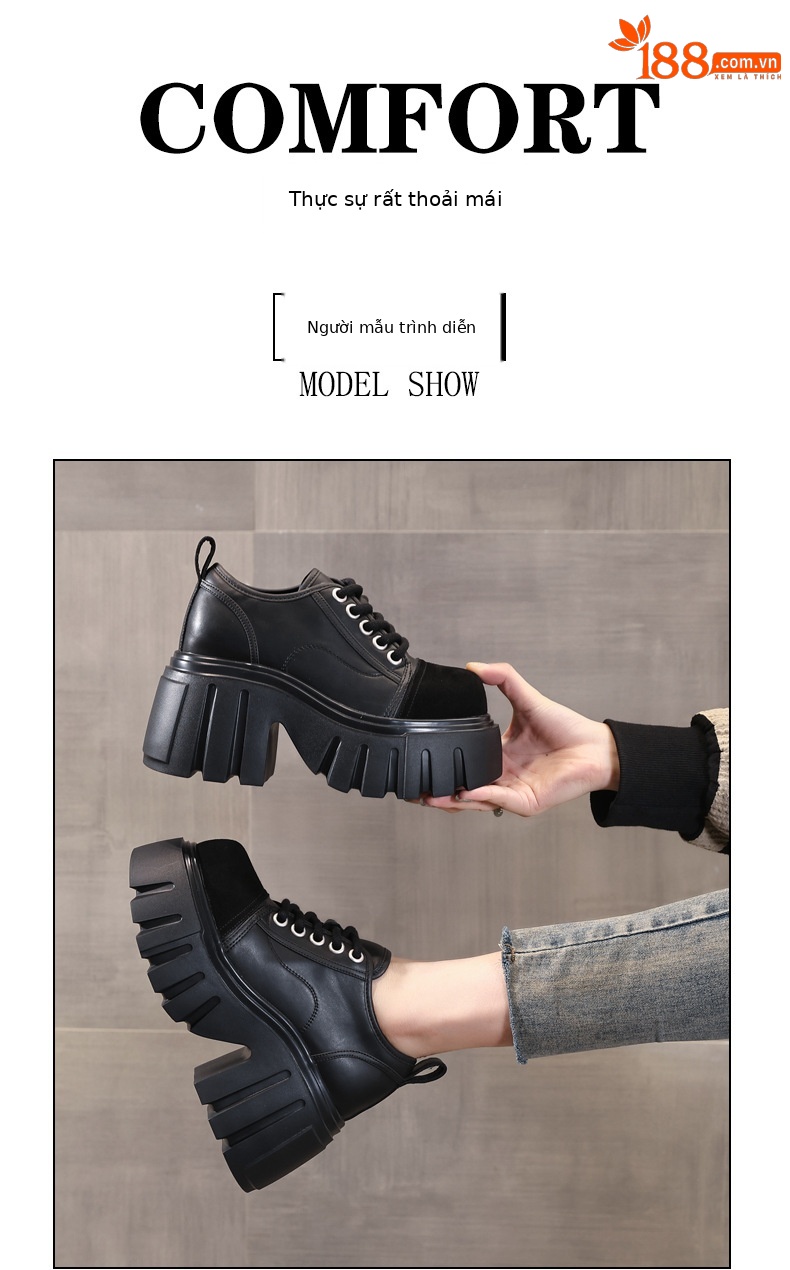 Giày loafer nữ đế xuồng platform tăng chiều cao 9 cm — màu nâu chi tiết 11