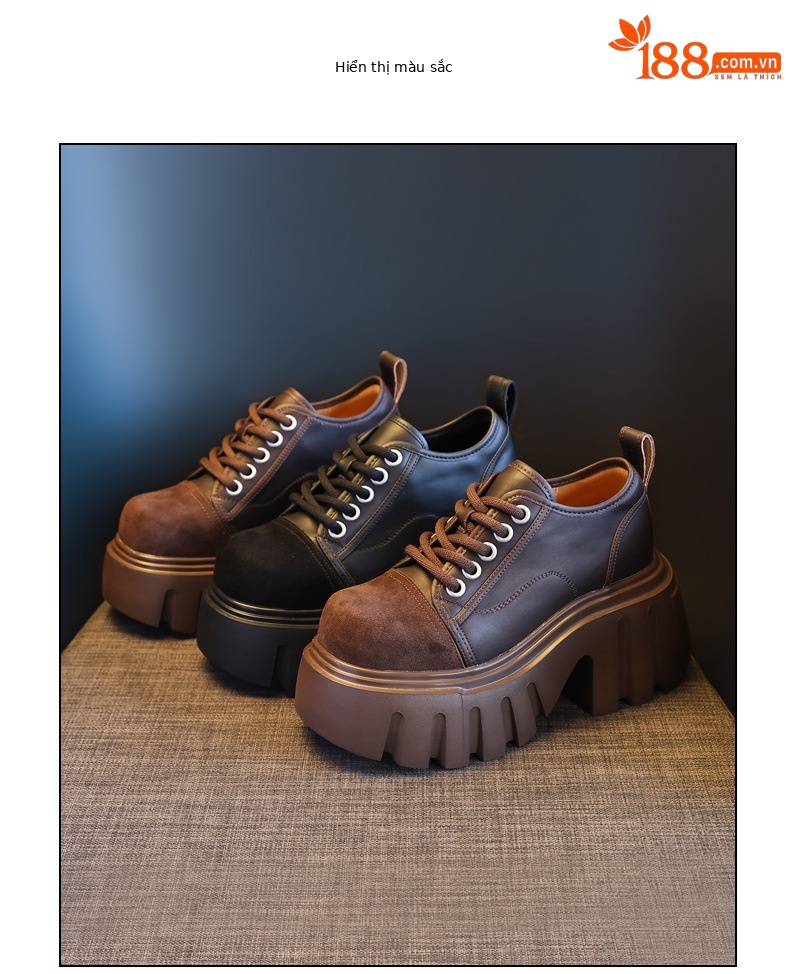 Giày loafer nữ đế xuồng platform tăng chiều cao 9 cm — màu nâu chi tiết 18