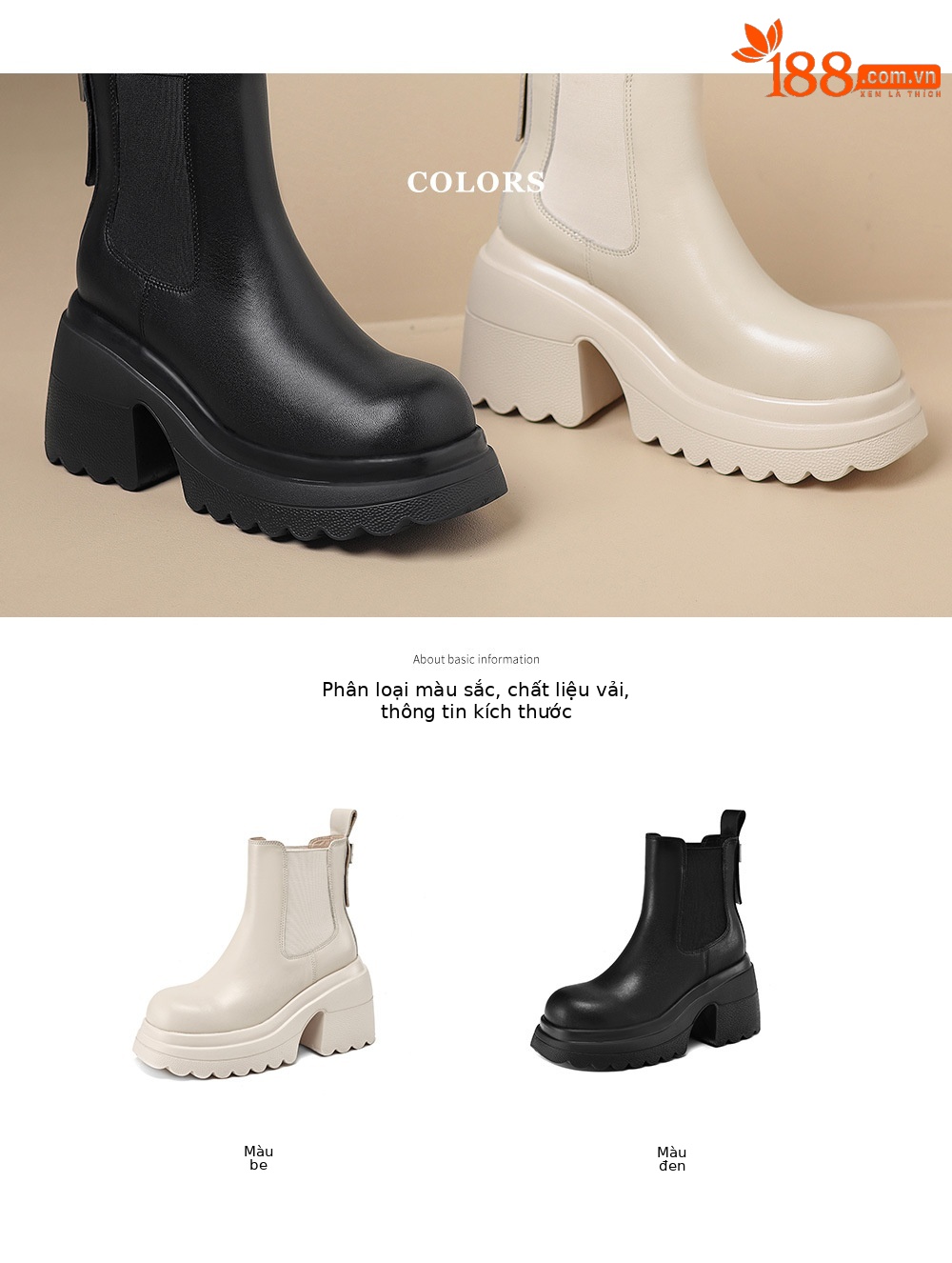 Boot Chelsea nữ da thật đế dày platform gót cao 9 cm mùa thu đông 2025 — Lớp lót đơn màu be, Lớp lót nhung đen, Lớp lót nhung màu be, Lớp lót đơn màu đen chi tiết 5