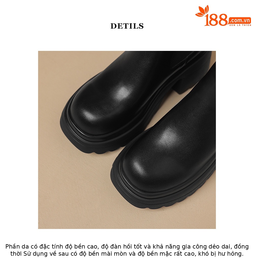 Boot Chelsea nữ da thật đế dày platform gót cao 9 cm mùa thu đông 2025 — Lớp lót đơn màu be, Lớp lót nhung đen, Lớp lót nhung màu be, Lớp lót đơn màu đen chi tiết 19