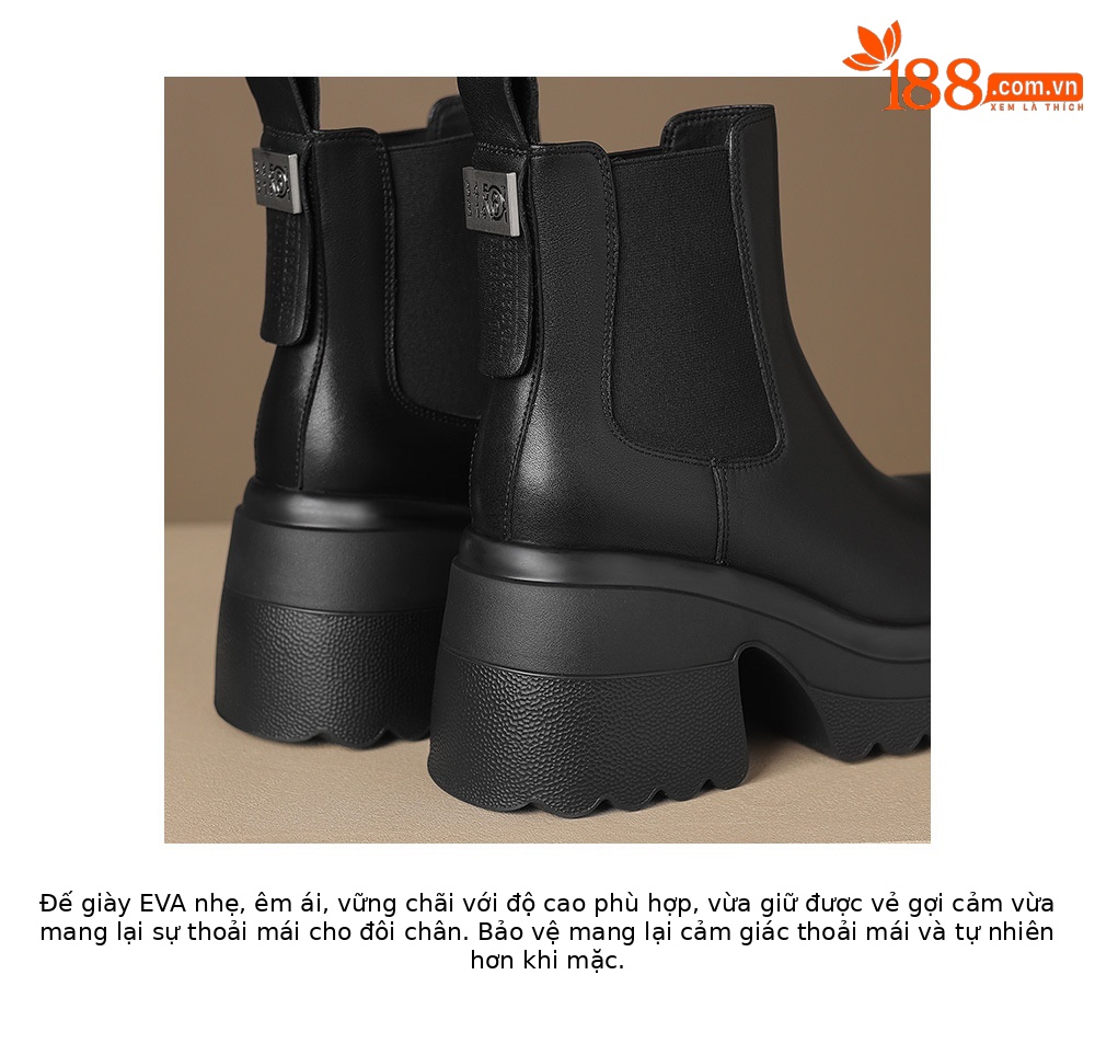 Boot Chelsea nữ da thật đế dày platform gót cao 9 cm mùa thu đông 2025 — Lớp lót đơn màu be, Lớp lót nhung đen, Lớp lót nhung màu be, Lớp lót đơn màu đen chi tiết 21