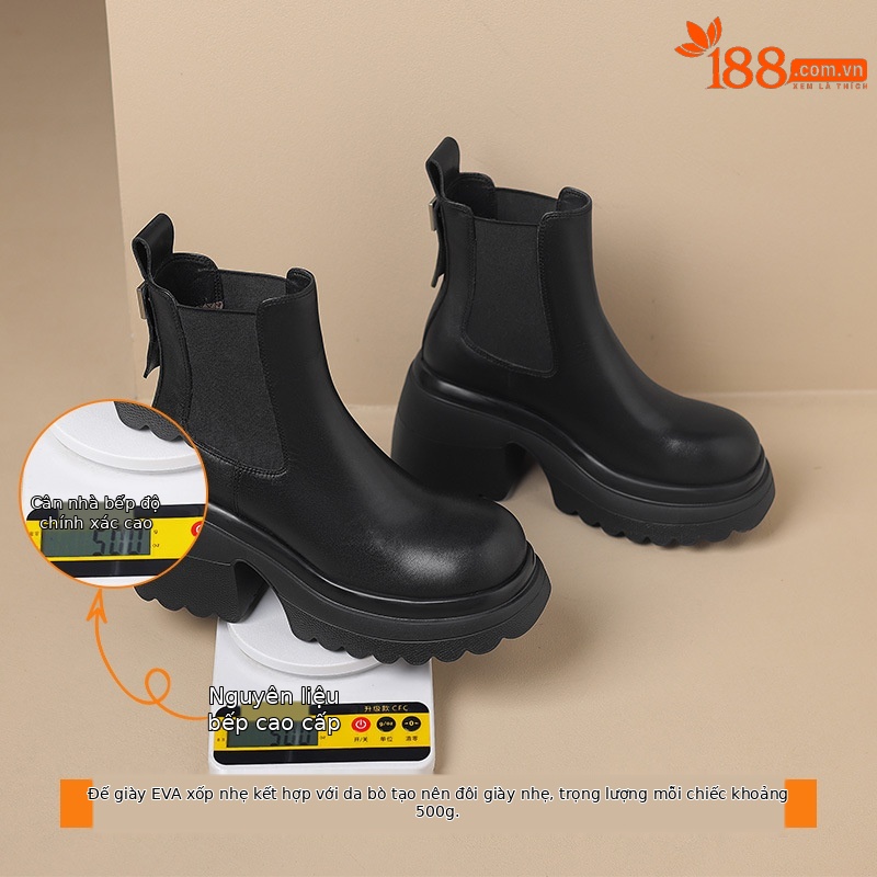 Boot Chelsea nữ da thật đế dày platform gót cao 9 cm mùa thu đông 2025 — Lớp lót đơn màu be, Lớp lót nhung đen, Lớp lót nhung màu be, Lớp lót đơn màu đen chi tiết 25
