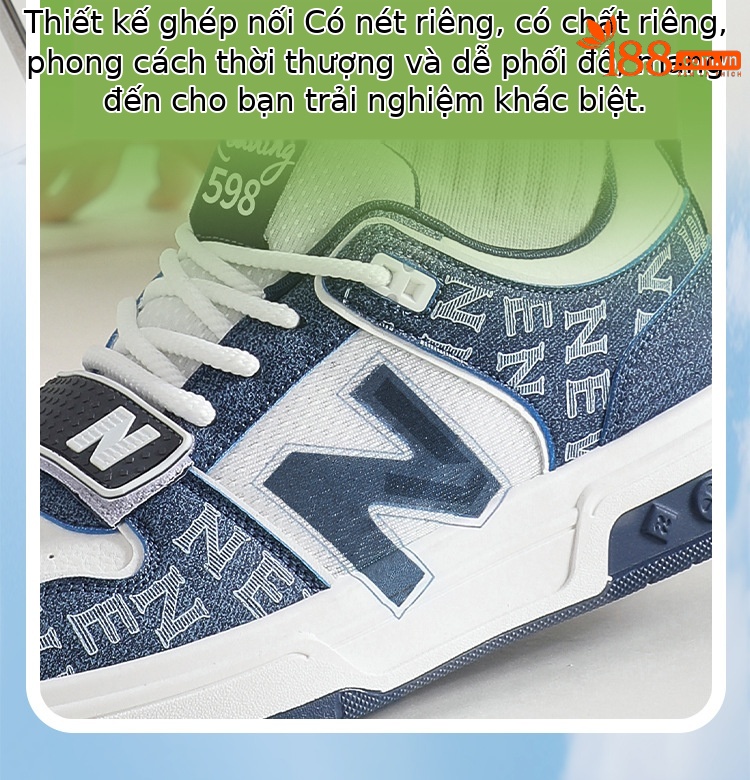 Giày sneaker nam cổ điển đa năng phong cách retro, đế êm thoáng mát — 598 trắng xanh chi tiết 6