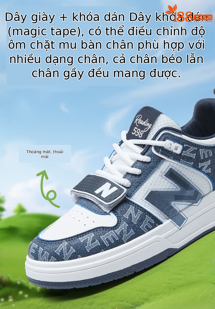 Giày sneaker nam cổ điển đa năng phong cách retro, đế êm thoáng mát — 598 trắng xanh chi tiết 7