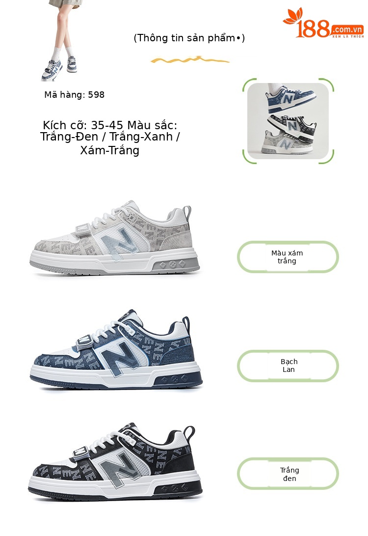 Giày sneaker nam cổ điển đa năng phong cách retro, đế êm thoáng mát — 598 trắng xanh chi tiết 10