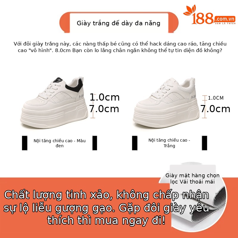 Giày sneaker nữ đế dày trắng đa năng HK9880 đế xuồng 8 cm — đen