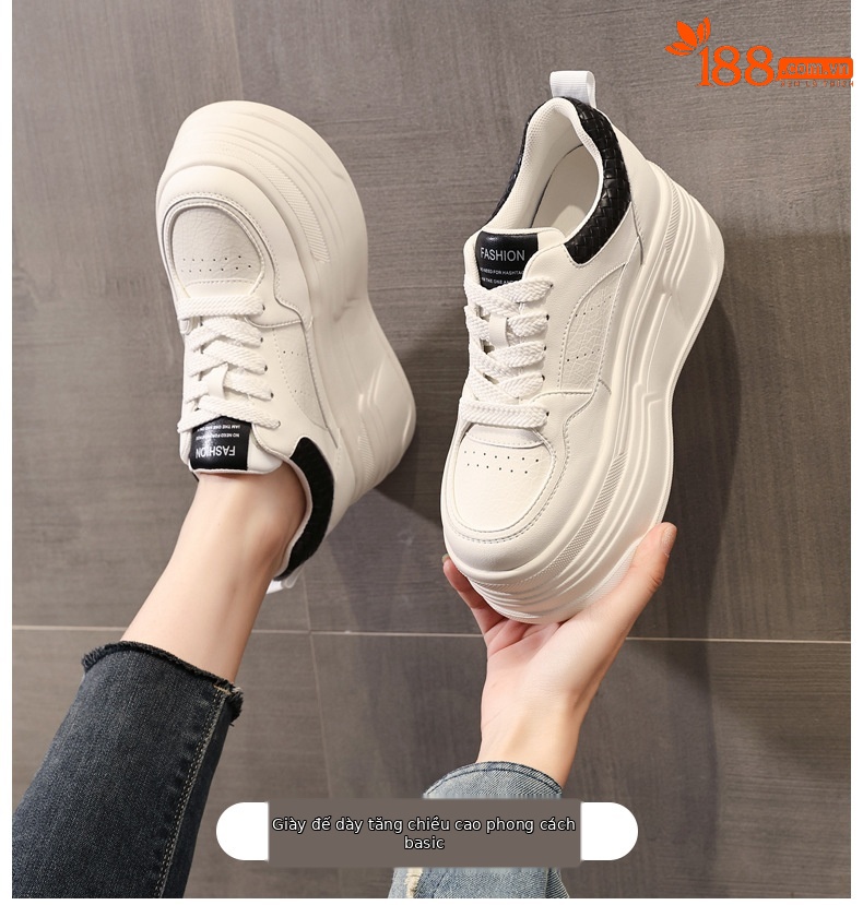 Giày sneaker nữ đế dày trắng đa năng HK9880 đế xuồng 8 cm — đen chi tiết 1