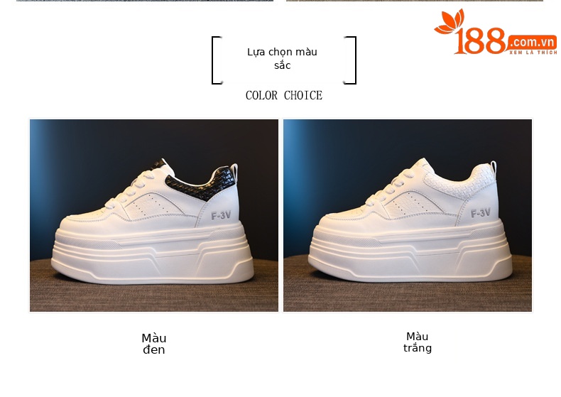 Giày sneaker nữ đế dày trắng đa năng HK9880 đế xuồng 8 cm — đen chi tiết 2