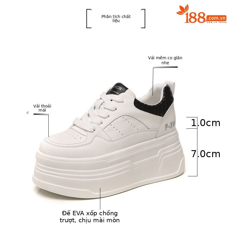 Giày sneaker nữ đế dày trắng đa năng HK9880 đế xuồng 8 cm — đen chi tiết 3