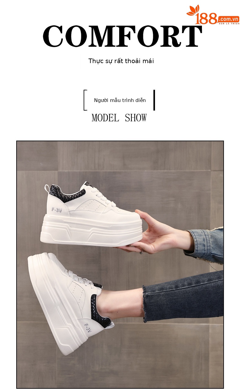 Giày sneaker nữ đế dày trắng đa năng HK9880 đế xuồng 8 cm — đen chi tiết 11