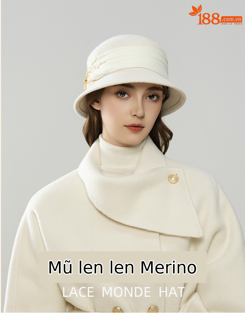 Mũ len Úc vành nhỏ chao đèn phong cách Pháp cho nữ — đen chi tiết 1