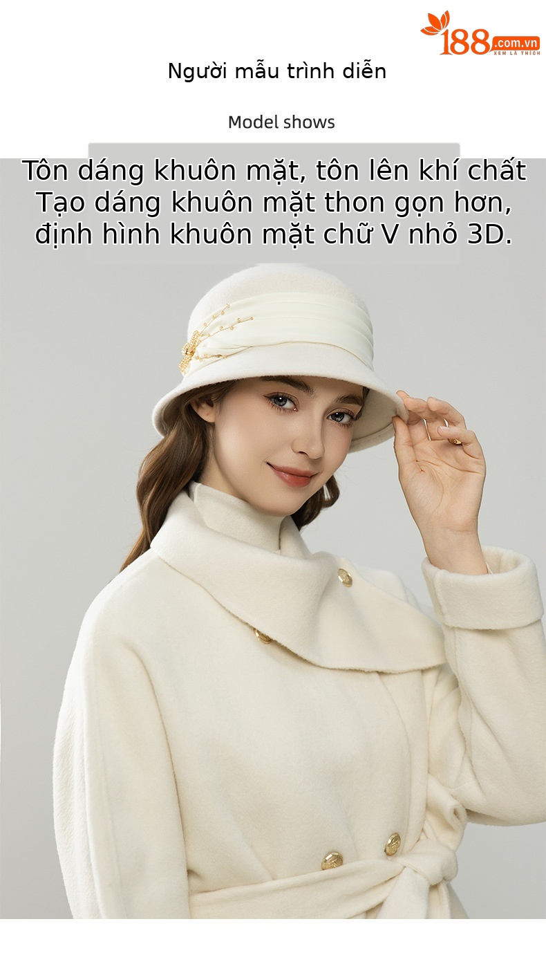 Mũ len Úc vành nhỏ chao đèn phong cách Pháp cho nữ — đen chi tiết 4