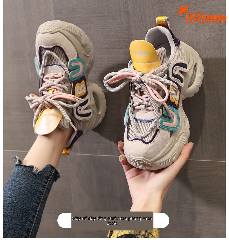 Giày thể thao nữ đế dày nâng chiều cao 8 cm, kiểu dáng hot trend — Màu thẻ chi tiết 1